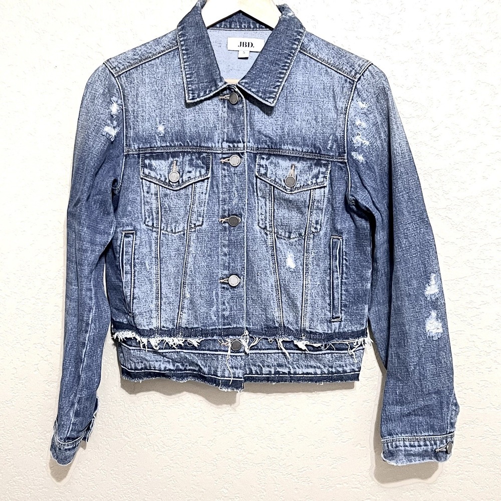 JBD Just Black Denim Jacket Women S Blue Excellent Distressed Raw Hem DA349N - Picture 1 of 10